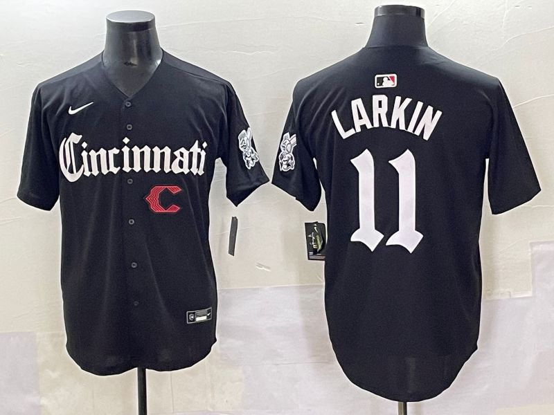 Men 2025 Cincinnati Reds #11 Larkin Black Five generations Joint Name Nike MLB Jersey style 15